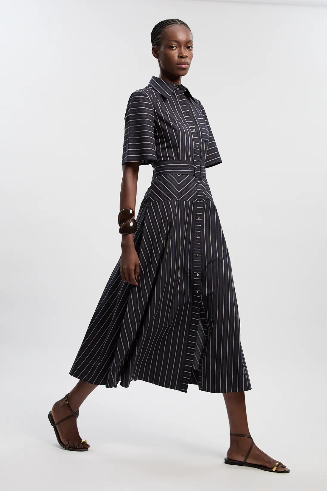 Cotton Stripe Woven Shirt Dress | Karen Millen