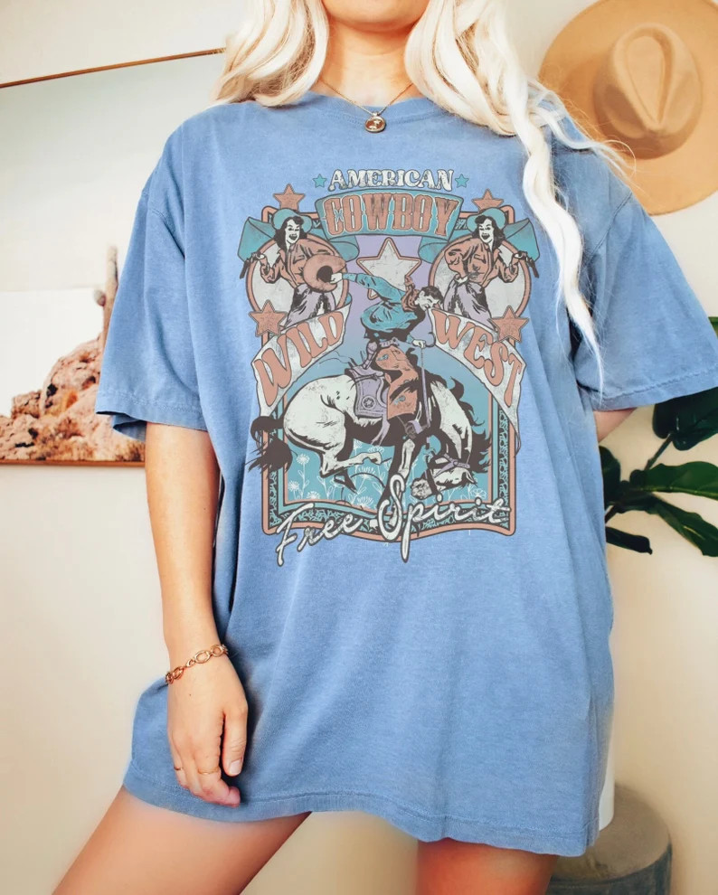 Western American Rodeo Shirt, Vintage Inspired Tee Shirt, Western Graphic Tee, Retro Tee Shirt, C... | Etsy (US)