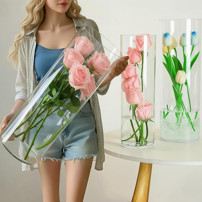 Liotww Extra Large Clear Plastic Flower Vase Acrylic Cylinder Floor Vase | Amazon (US)