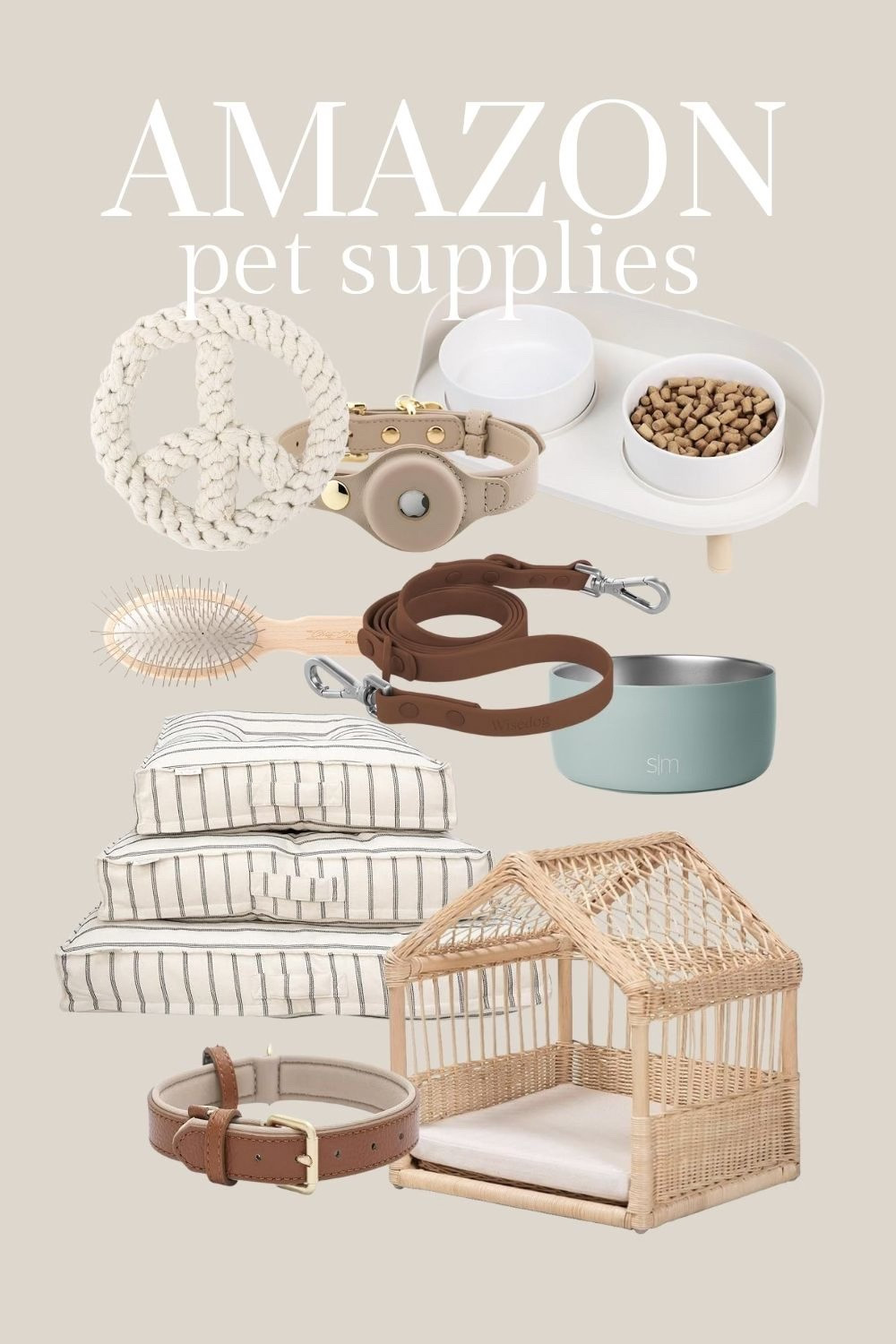 Aesthetic pet supplies from Amazon! Pet bed, food bowl, dog toys, dog leash, dog brush, water dish, collars and more. 
@amazon #founditonamazon #sponsored

#LTKFindsUnder50 #LTKPets #LTKHome