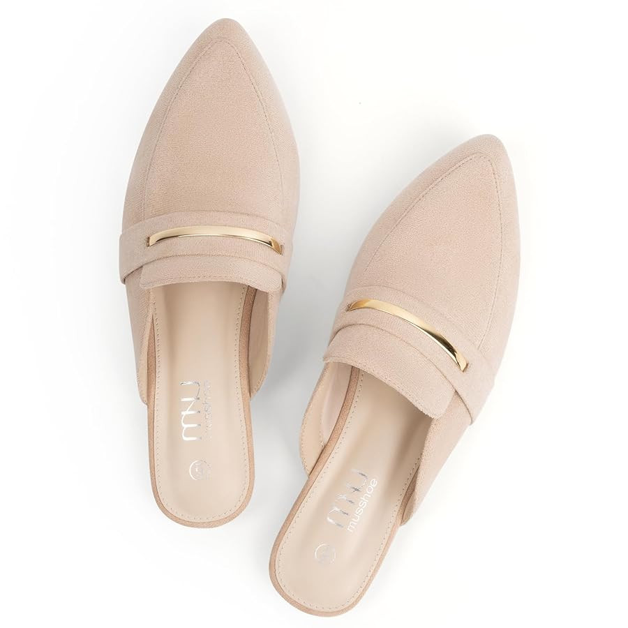 MUSSHOE Mules for Woman Pointed Toe Women's Bukle Mule Flat Slip-on Womens Mules Shoes Casual Fas... | Amazon (US)