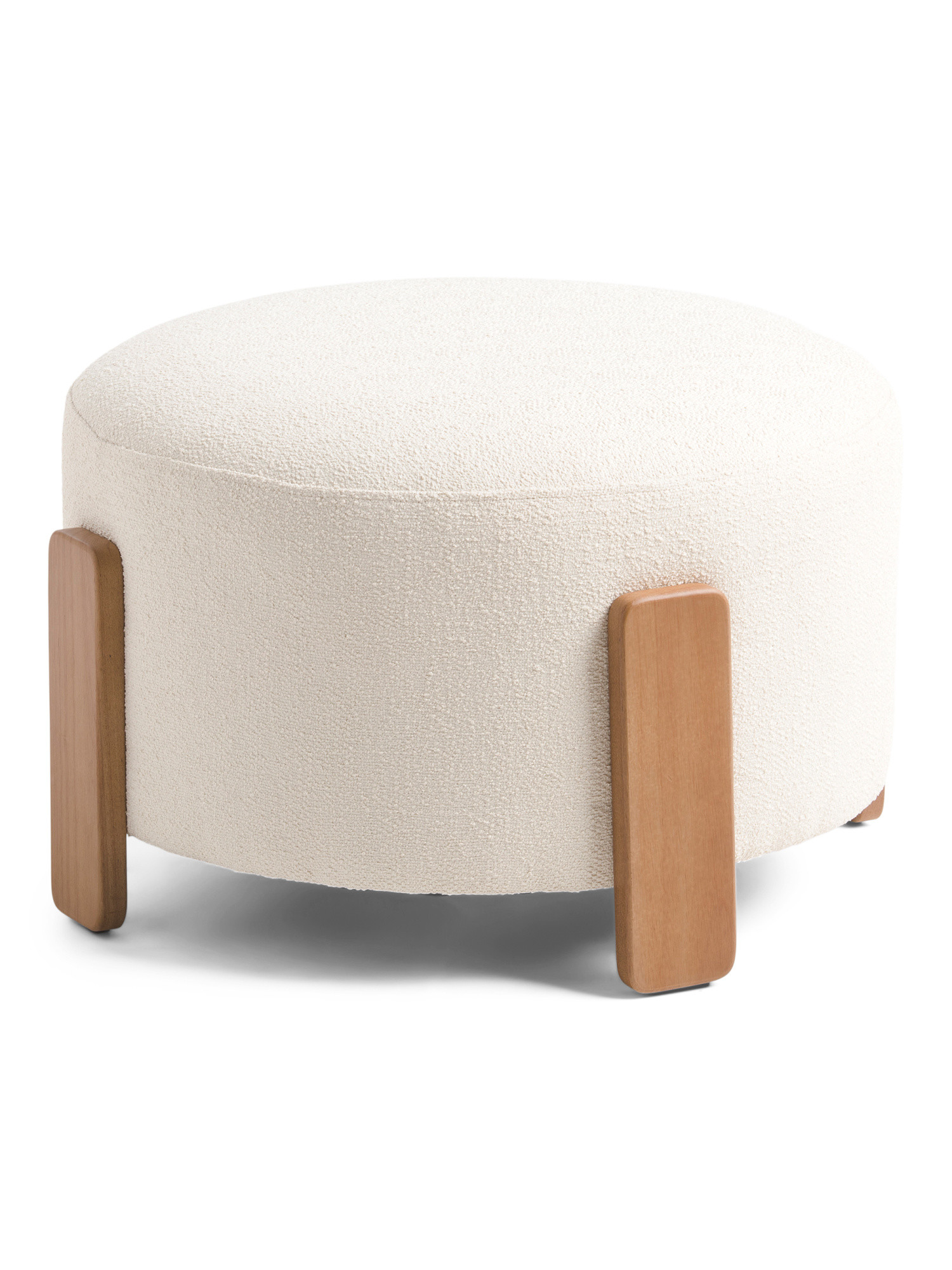 22in Boucle Wooden Legs Modern Ottoman | TJ Maxx