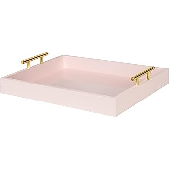 Kate and Laurel Lipton Decorative Tray with Polished Gold Metal Handles, Soft Pink | Amazon (US)