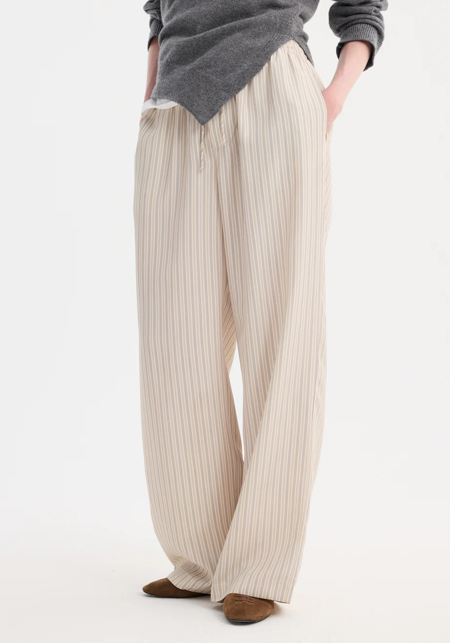 wide leg silk trousers | classic stripe | Rohe