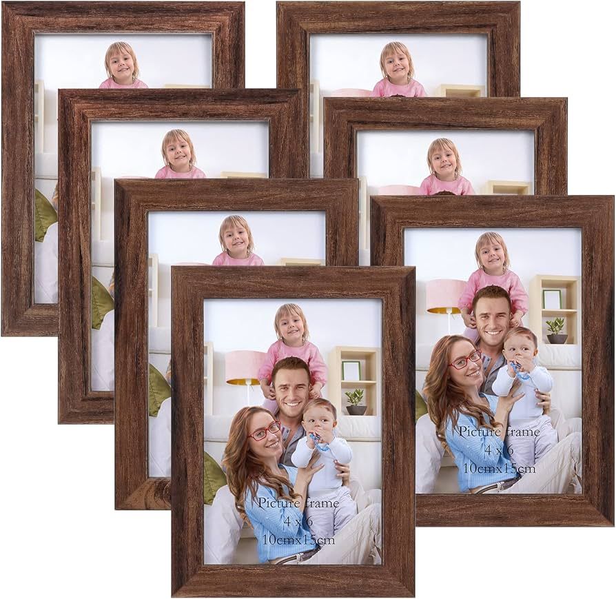Giftgarden 4x6 Picture Frame Brown Set of 7 Rustic Walnut-Color Photo Frames 4 by 6 for Tabletop ... | Amazon (US)