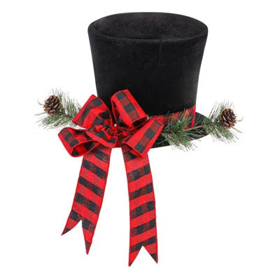 Black Christmas Tree Top Star Top Hat Red Plaid Bow Pine Cones Christmas Tree Decoration,Rustic Xmas Tree Topper Top Hat for Farmhouse Home Office Hol | Wayfair North America