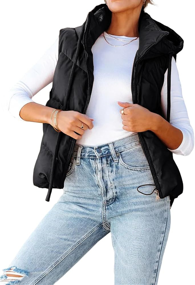 Cropped Puffer Vest Women Hooded Winter Warm Zip Up Vests Sleeveless Quilted Jacket Padded Gilet ... | Amazon (US)