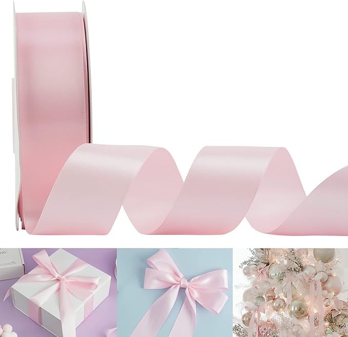 HUIHUANG Baby Pink Ribbon Satin 1-1/2" Wide Double Face Polyester Satin Ribbons for Crafts, Thick... | Amazon (US)