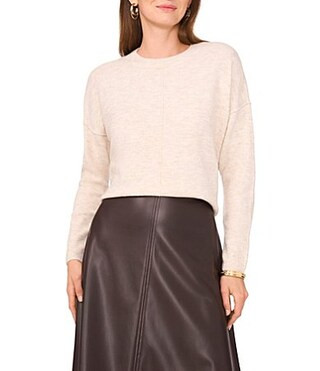 Vince Camuto Crew Neck Long Sleeve Extended Shoulder Seamed Cozy Statement Sweater - S | Dillard's