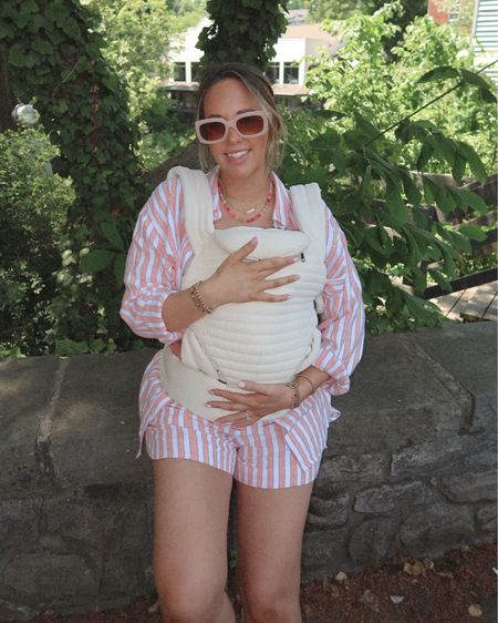 My striped linen set & her baby carrier 🤍🤍 also… straps are supposed to be criss-crossed in back. I didn’t realize until after this 😅😅 but LOVE the carrier so much!! 

Bumpsuit, baby carrier, target set, pink sunglasses, newborn phase, postpartum outfits 

#LTKBaby #LTKKids #LTKFindsUnder100