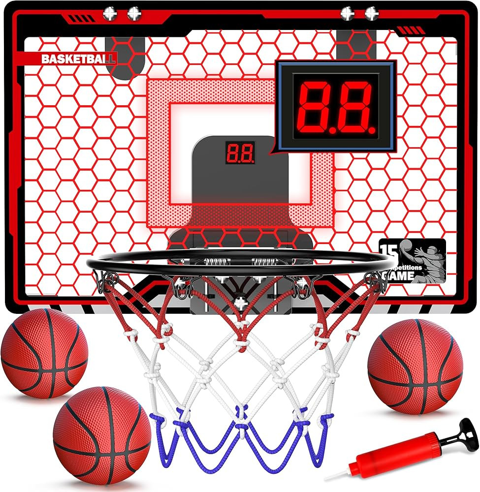 HopeRock Indoor Basketball Hoop for Kids, Over The Door Mini Basketball Hoops, with LED Light, Sc... | Amazon (US)
