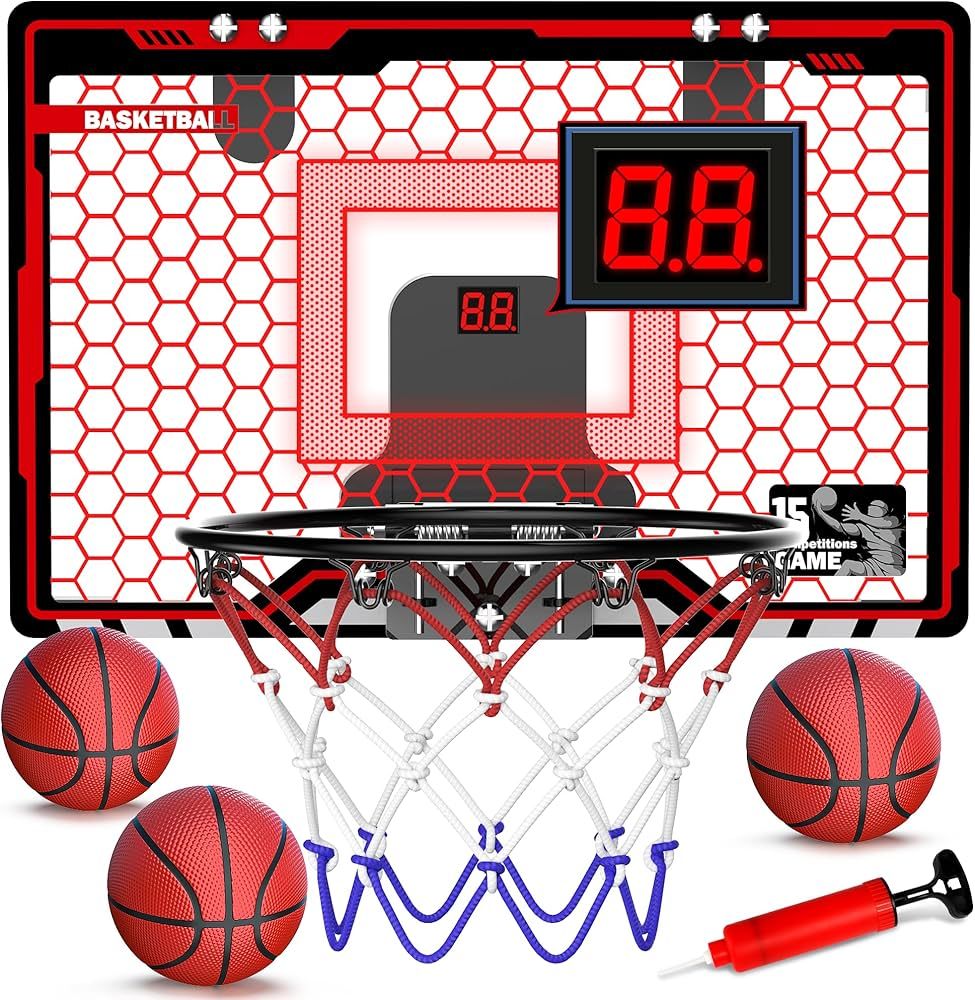 HopeRock Indoor Basketball Hoop for Kids, Indoor Over The Door Mini Basketball Hoops, LED Light M... | Amazon (US)