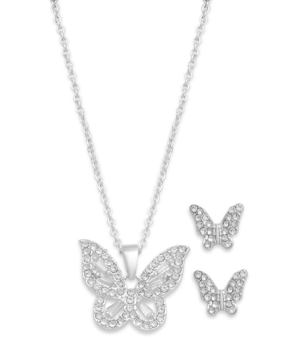 Silver Plated Cubic Zirconia Pave Butterfly Necklace and Earrings Set | Macys (US)