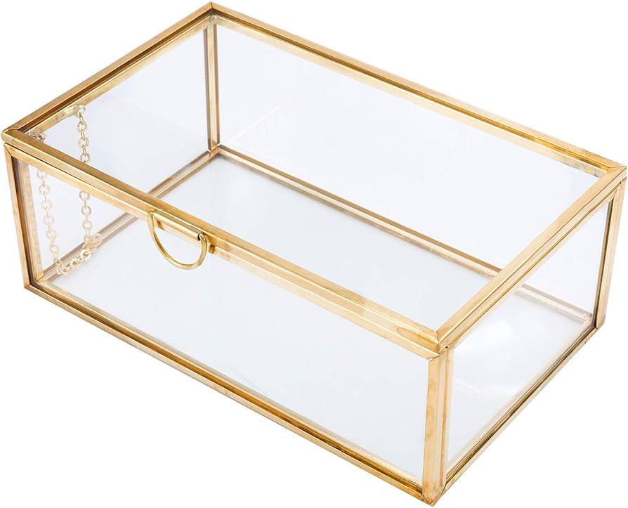 HighFree Vintage Glass Box with Lid - Clear Jewelry Glass Display Box Keepsake Box - Home Decor D... | Amazon (US)