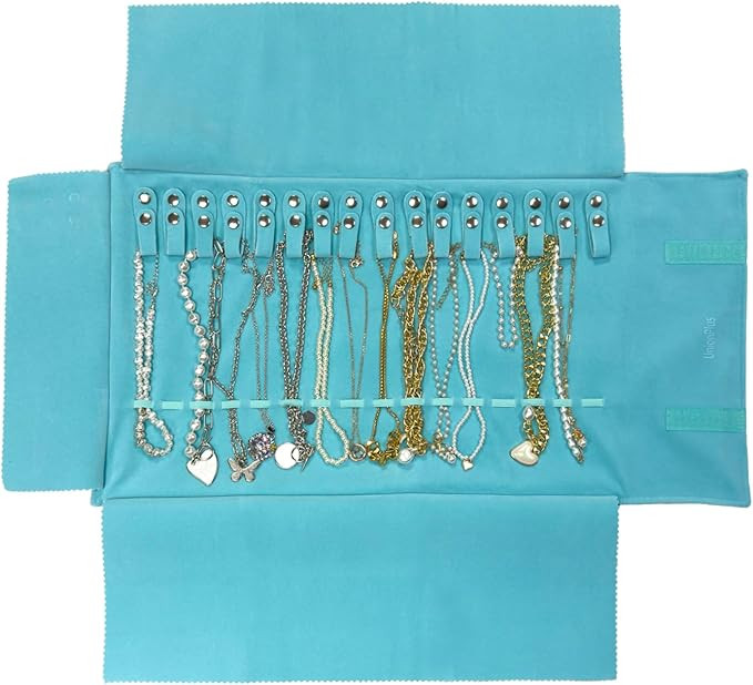 UnionPlus Velvet Travel Jewelry Roll Bag Organizer for Necklace, Elastic Band and Anti-winding, R... | Amazon (US)