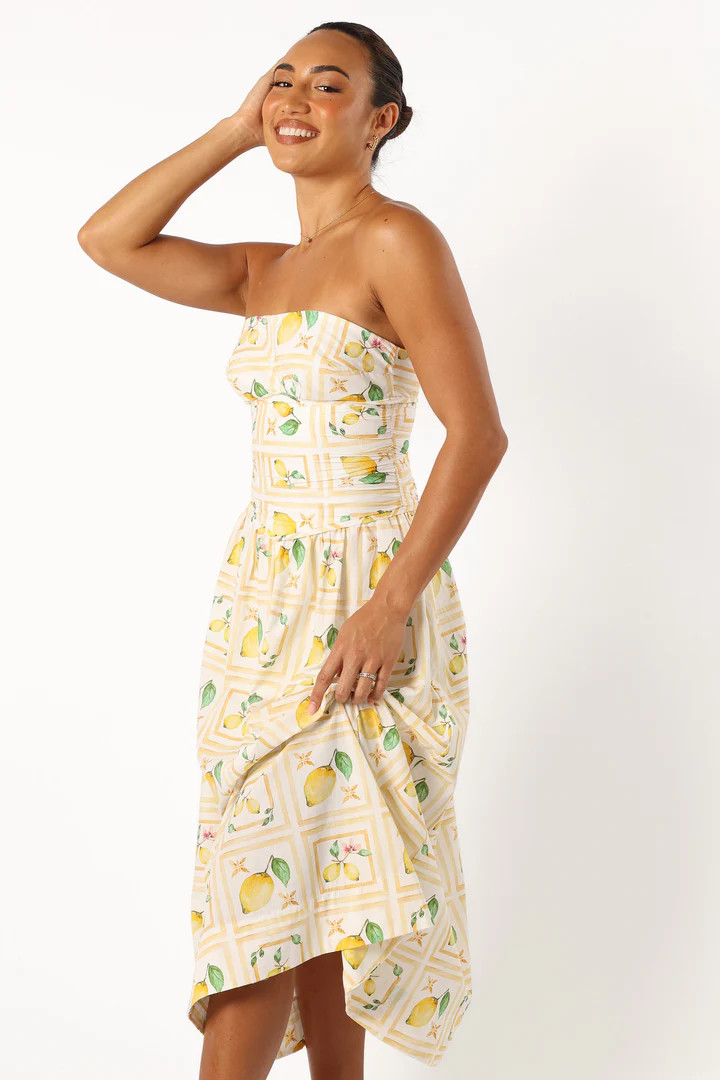 Cintrico Strapless Midi Dress - Lemon | Petal & Pup (AU)
