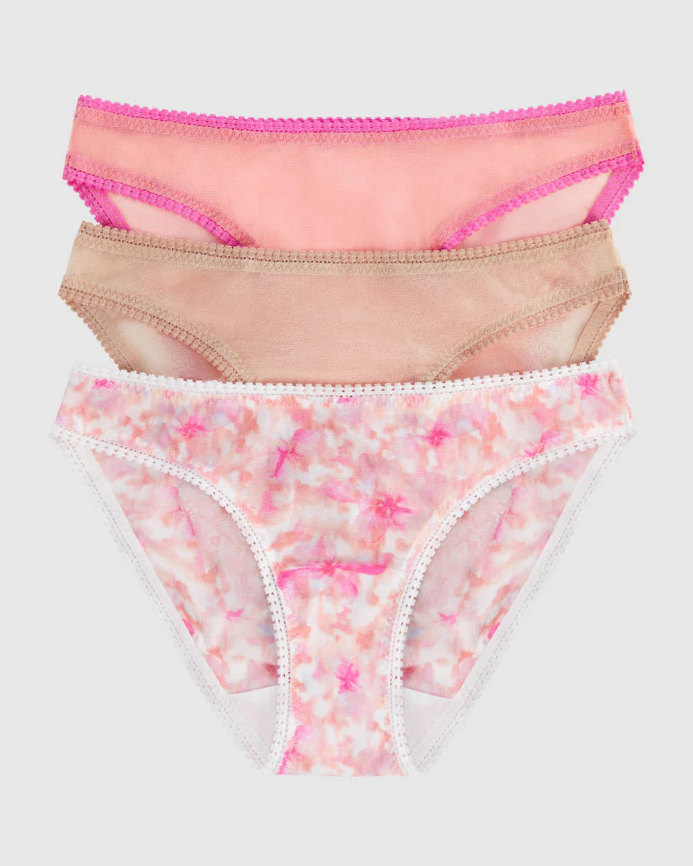 Gossamer Mesh Hip Bikini Underwear 3 Pack - Watercolor Floral Champagn | On Gossamer