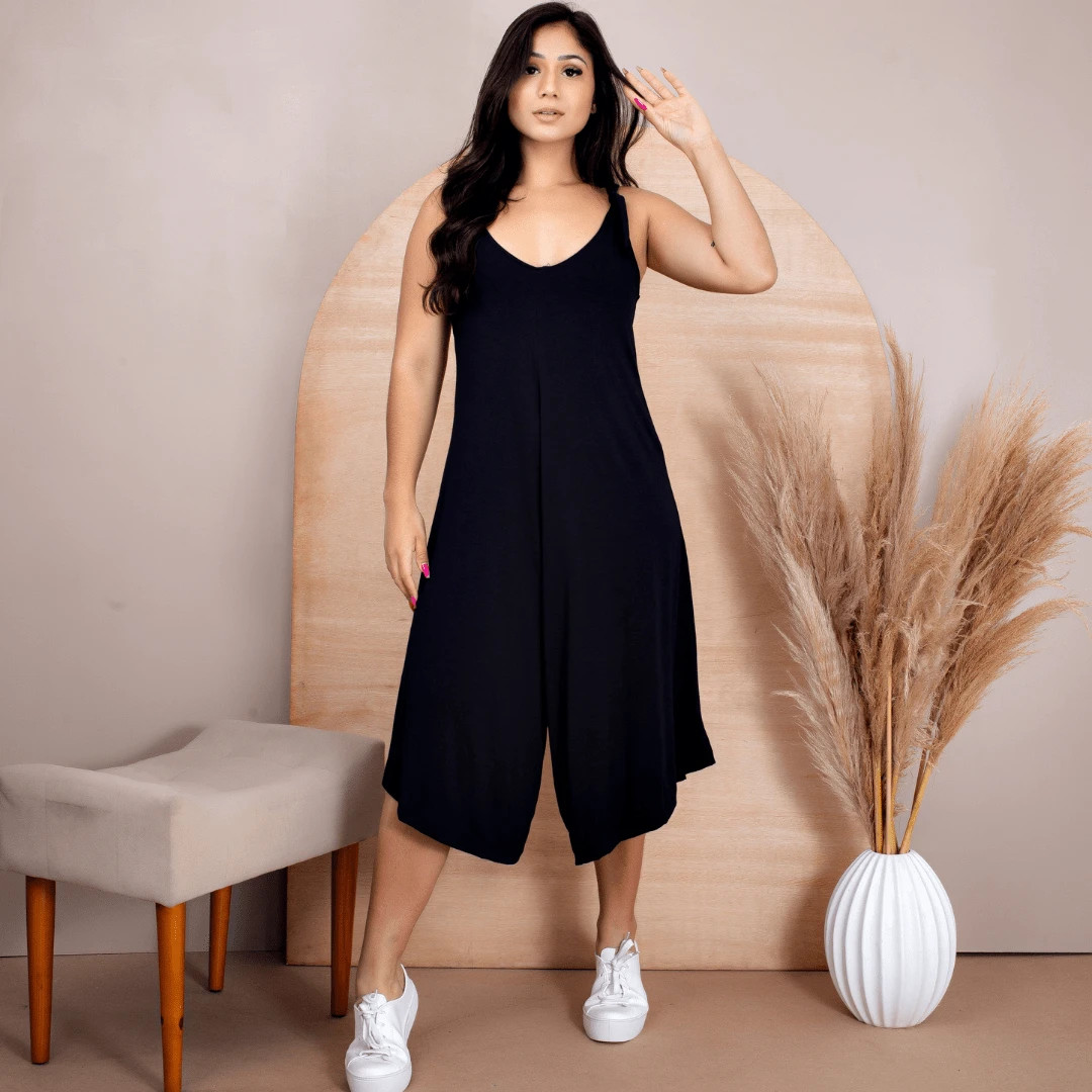 Macacão Casual Feminino Macacao Pantacourt Macaquinho Longo Feminino Liso | SHEIN