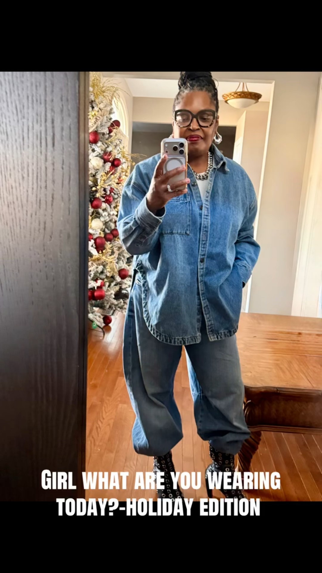 My vlogmas is all about being in these holiday streets having a great time with my friends! 2025 has been a year and I can't let it end like it started! Let me put some clothes and keep smiling!
#fypviral2025 #vlogmas #ootd #stylingtips #friendmas
Denim jacket/shirt @KBB by KAHLANA
Barrel jeans and boots @ZARA
Necklace@Imani Jewelry Co. lipgloss @thelipbar
Glasses @Warby Parker
If you want the links to any item comment "shop" Or shop my LTK! https://www.shopltk.com/explore/
tooluvfashionisha? utm_campaign=creator_shop_share_template_flow&utm_

#LTKootd #LTKMidsize #LTKgrwm