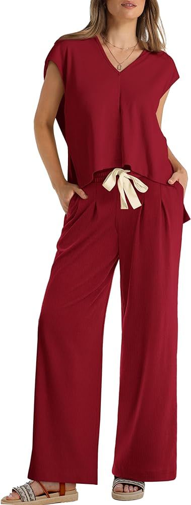 XIEERDUO Lounge Sets For Women 2024 Loose Fit Hoodie Open Side Tops And Wide Leg Pants 2 Piece Ou... | Amazon (US)