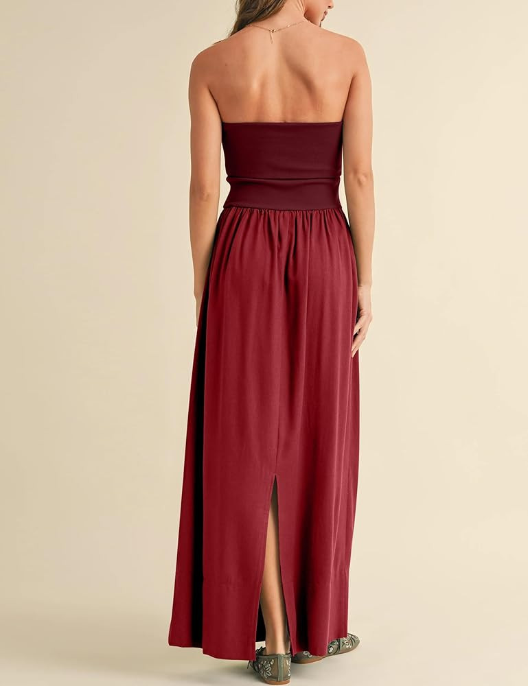 MISSACTIVER Womens Summer Drop Waist Flowy Patchwork Strapless Maxi Tube Dress Off Shoulder Casua... | Amazon (US)