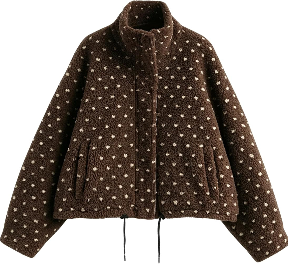 AMEBELLE Women's Polka Dot Sherpa Fleece Jacket Zip Up Coat with Pockets | Amazon (US)