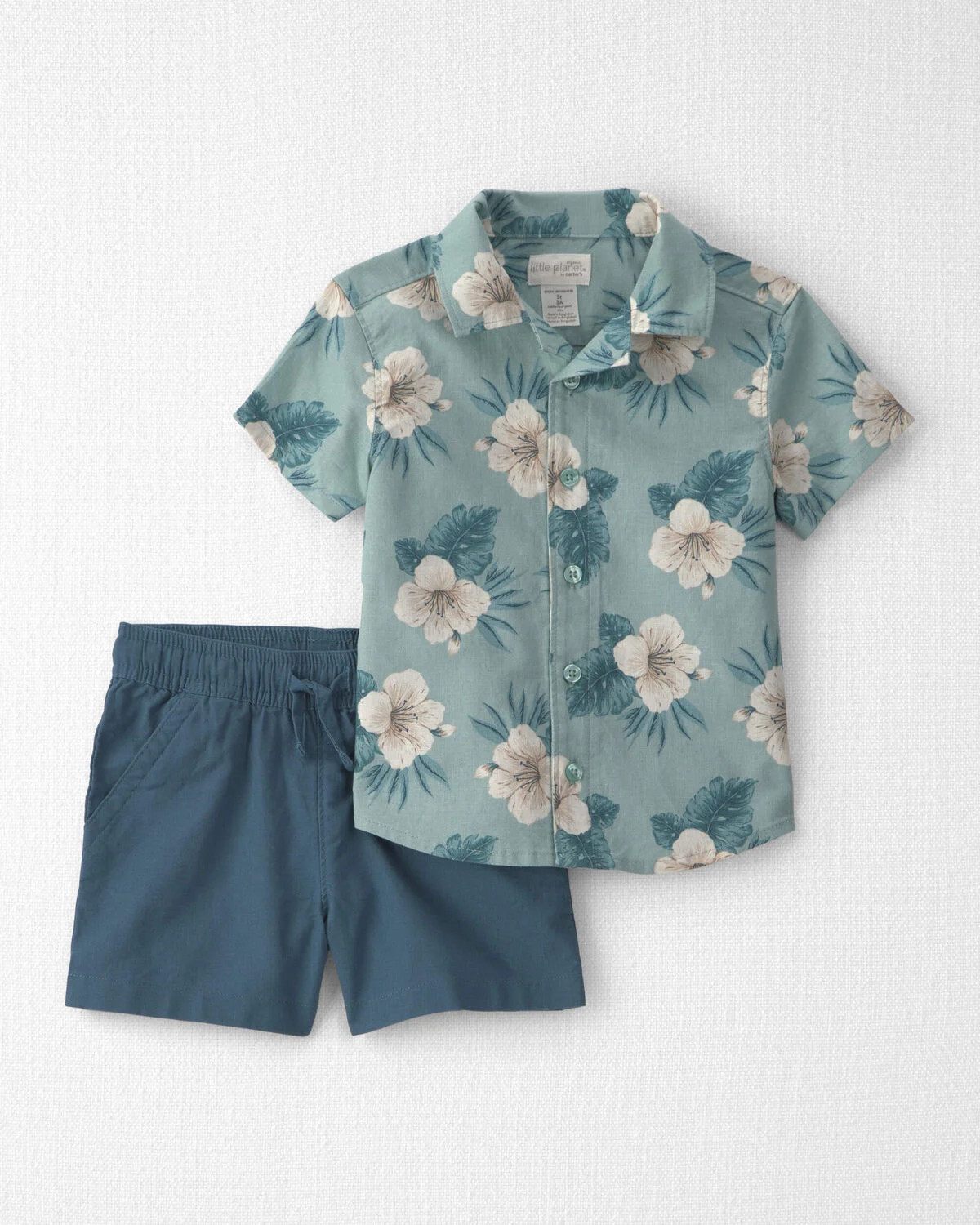 Toddler Boy 2-Piece Linen Top & Short Set Made with Organic Cotton in Blue Hibiscus | Carter's Inc