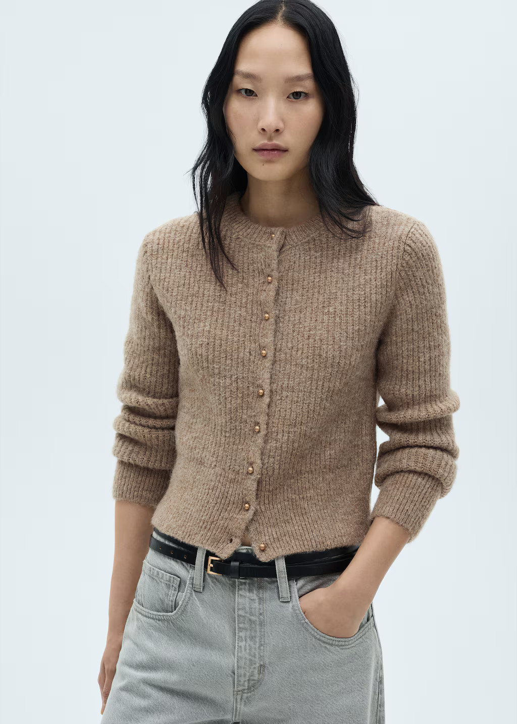 Knitted cardigan with jewel button - Women | MANGO United Kingdom | MANGO (UK)