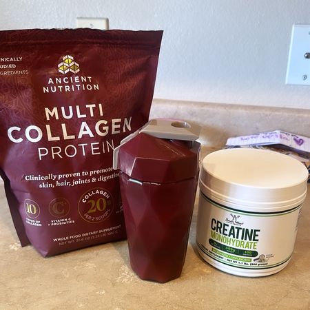 The collagen and Creatine I put in my post workout protein shake. (I use Arbonne’s essentialmeal protein powder for the protein part)

#LTKfindsunder100 #LTKActive #LTKfitness