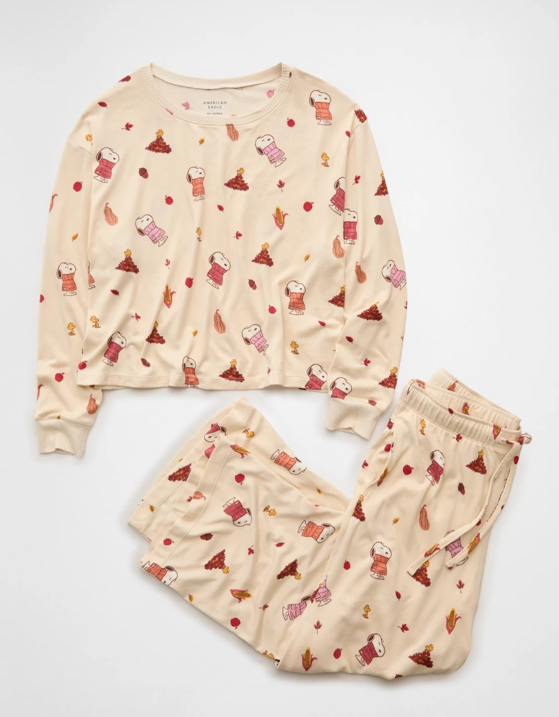 AE Luxe Plush Snoopy Long Sleeve + Pant PJ Set | American Eagle Outfitters (US & CA)