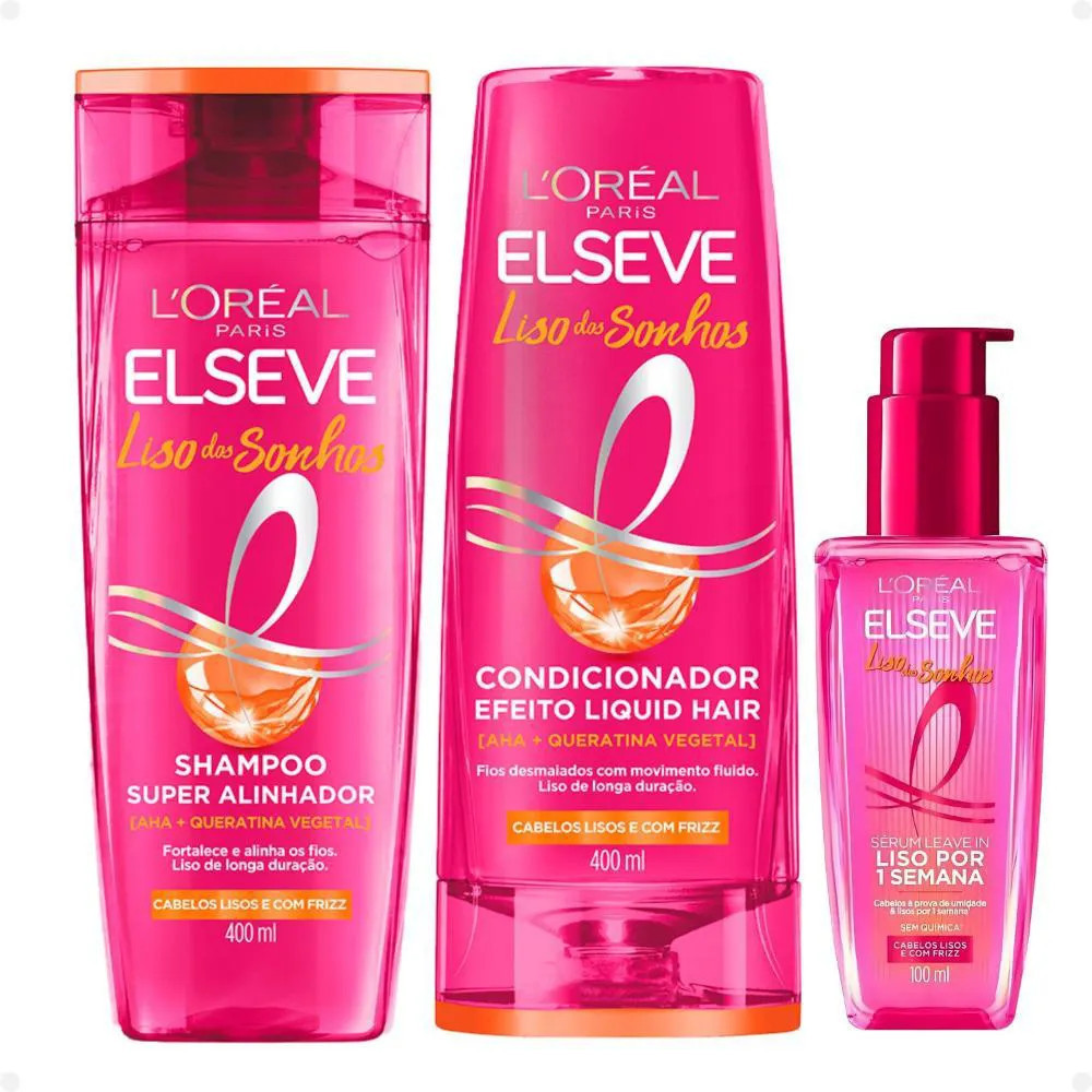Kit Elseve Liso Dos Sonhos: Shampoo, Condicionador 400Ml E Sérum Leave-In 100Ml | DrogaRaia (BR)