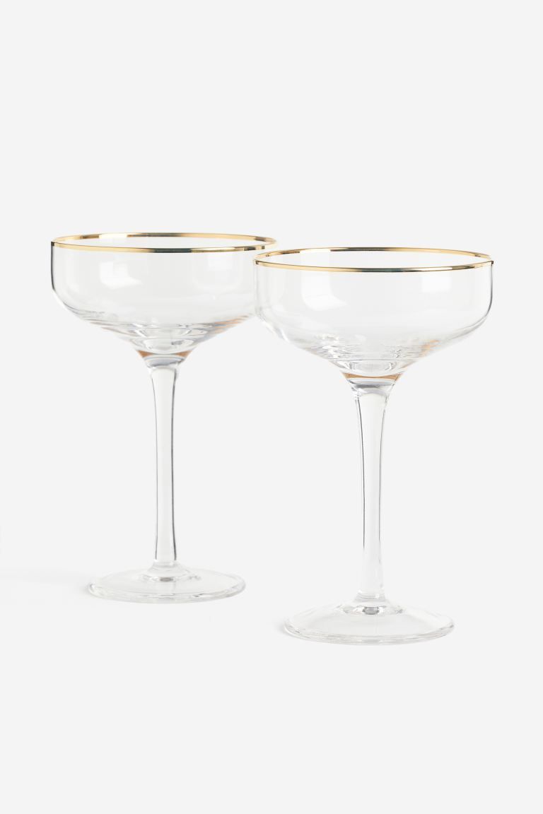 2-pack champagne coupes - Clear glass/Gold-coloured - Home All | H&M GB | H&M (UK, MY, IN, SG, PH, TW, HK)