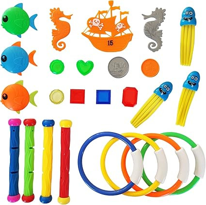 VIVEMCE Pool Diving Toy , Underwater Swimming Toys with Diving Rings, Diving Sticks, Diving Fish,... | Amazon (US)
