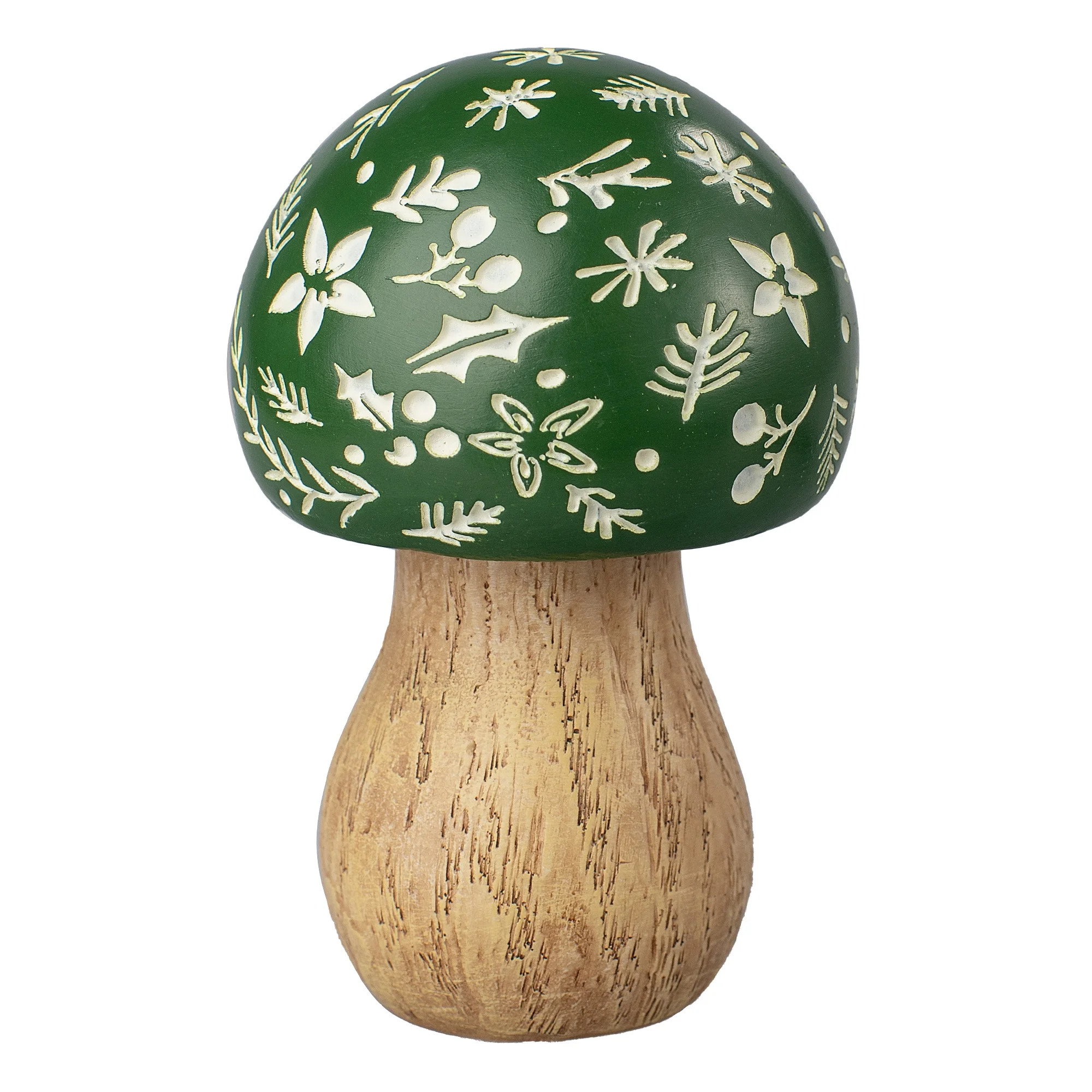Floral Mushroom Christmas Tabletop Decoration, Green and Brown, 4.3", by Holiday Time | Walmart (US)