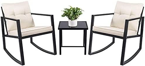 Devoko 3 Piece Rocking Bistro Set Wicker Patio Outdoor Furniture Porch Chairs Conversation Sets w... | Amazon (US)
