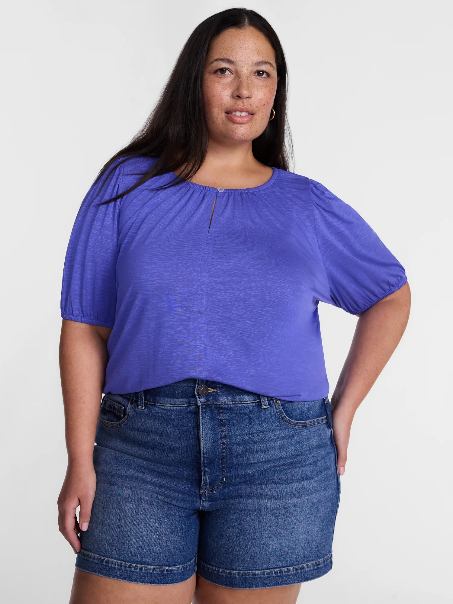 Terra & Sky Women's Plus Scoop Neck Top with Short Puff Sleeves, Sizes 0X-5X | Walmart (US)