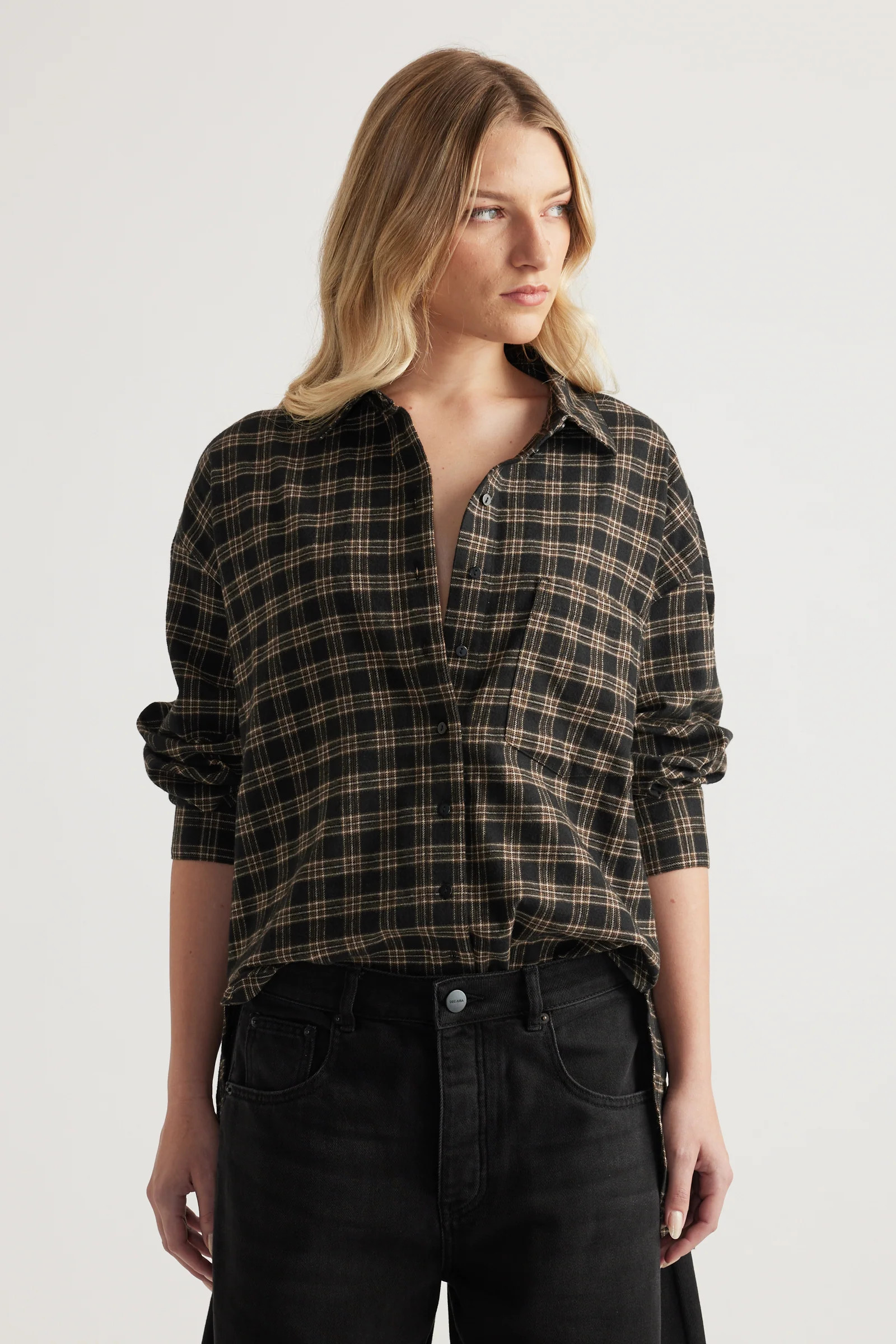 Lori Flannel Shirt - Khaki Check | DECJUBA