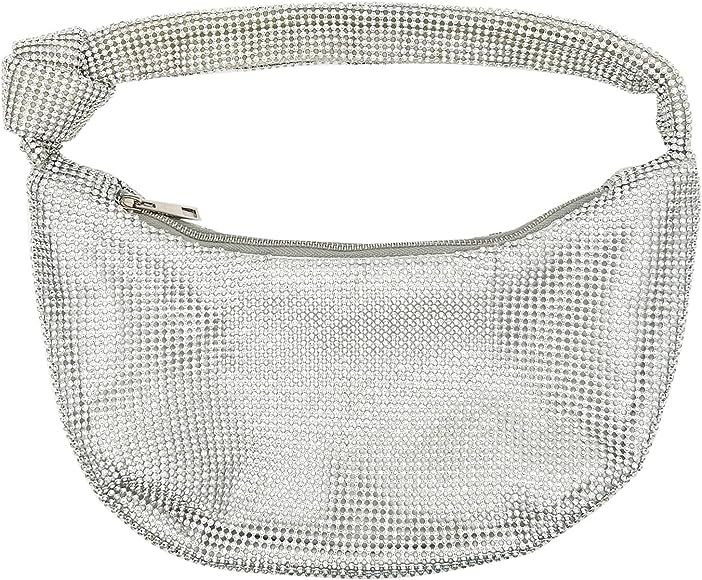 Rumdin Rhinestone Purse Top Handle Mesh Bag Hobo Bag for Women Silver Clutch Purses for Women Wed... | Amazon (US)