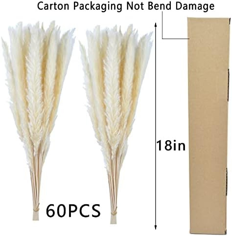 60 Pcs Pampas Grass 18” ,Dried Pompous Grass Pompass Branches for Vase Flower Arrangement Wedding Ki | Amazon (US)
