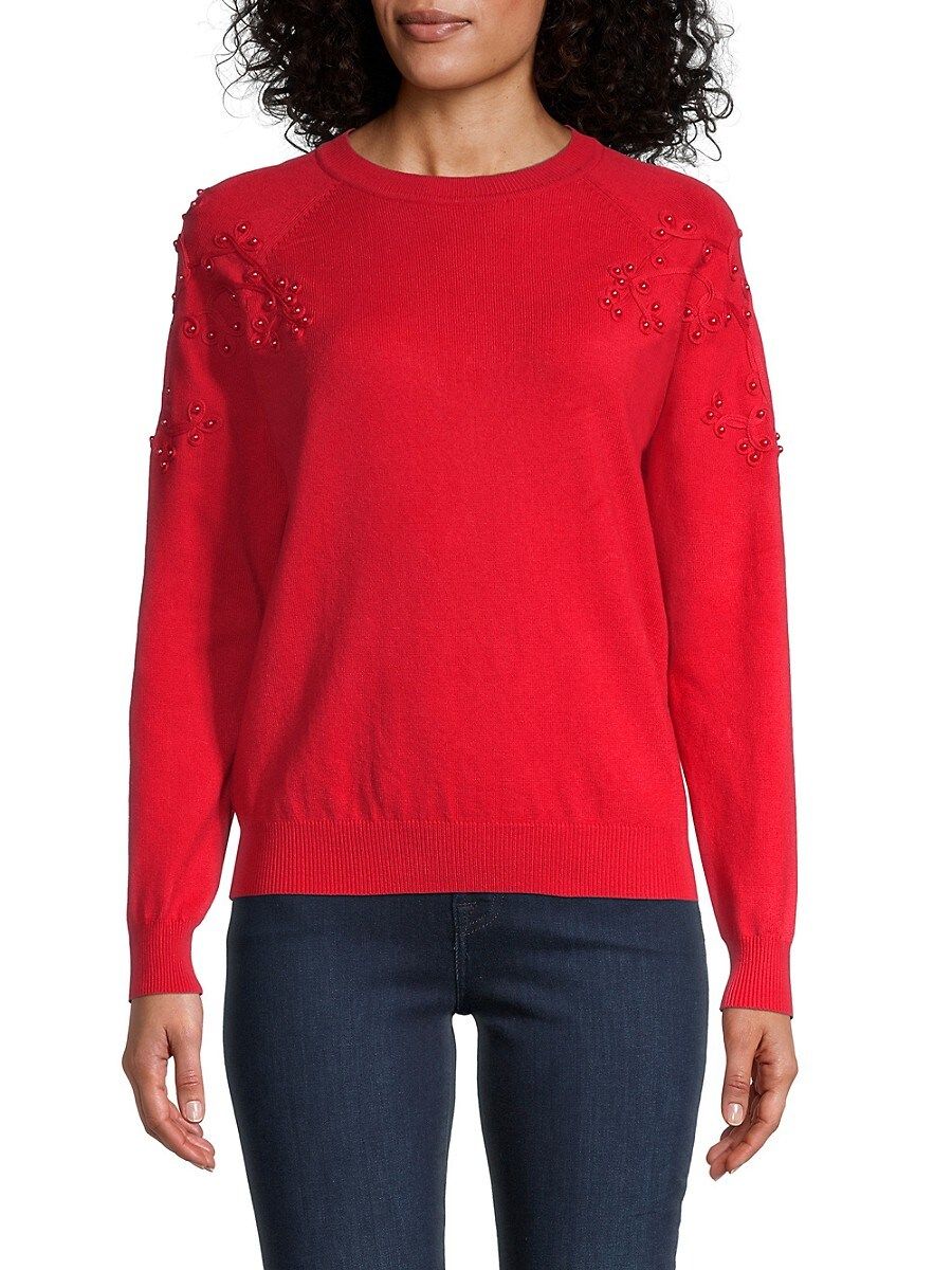 NANETTE nanette lepore Women's Flower Embroidered Sweater - Red - Size XS | Saks Fifth Avenue OFF 5TH