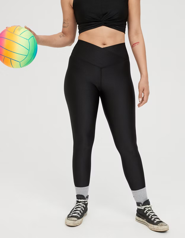 OFFLINE Ribbed Shine High Waisted Crossover Legging | American Eagle Outfitters (US & CA)
