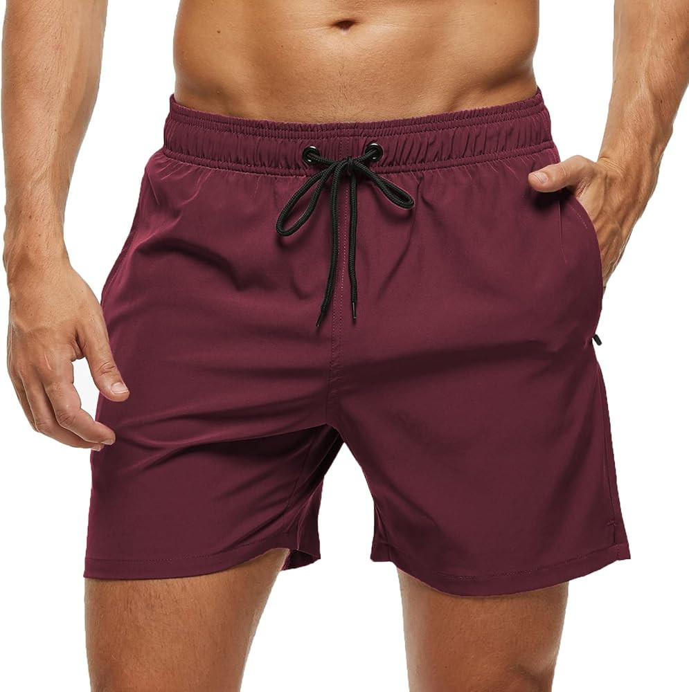 YuKaiChen Men's Swim Trunks Quick-Dry Mesh Liner Beach Shorts Zipper Porket | Amazon (US)