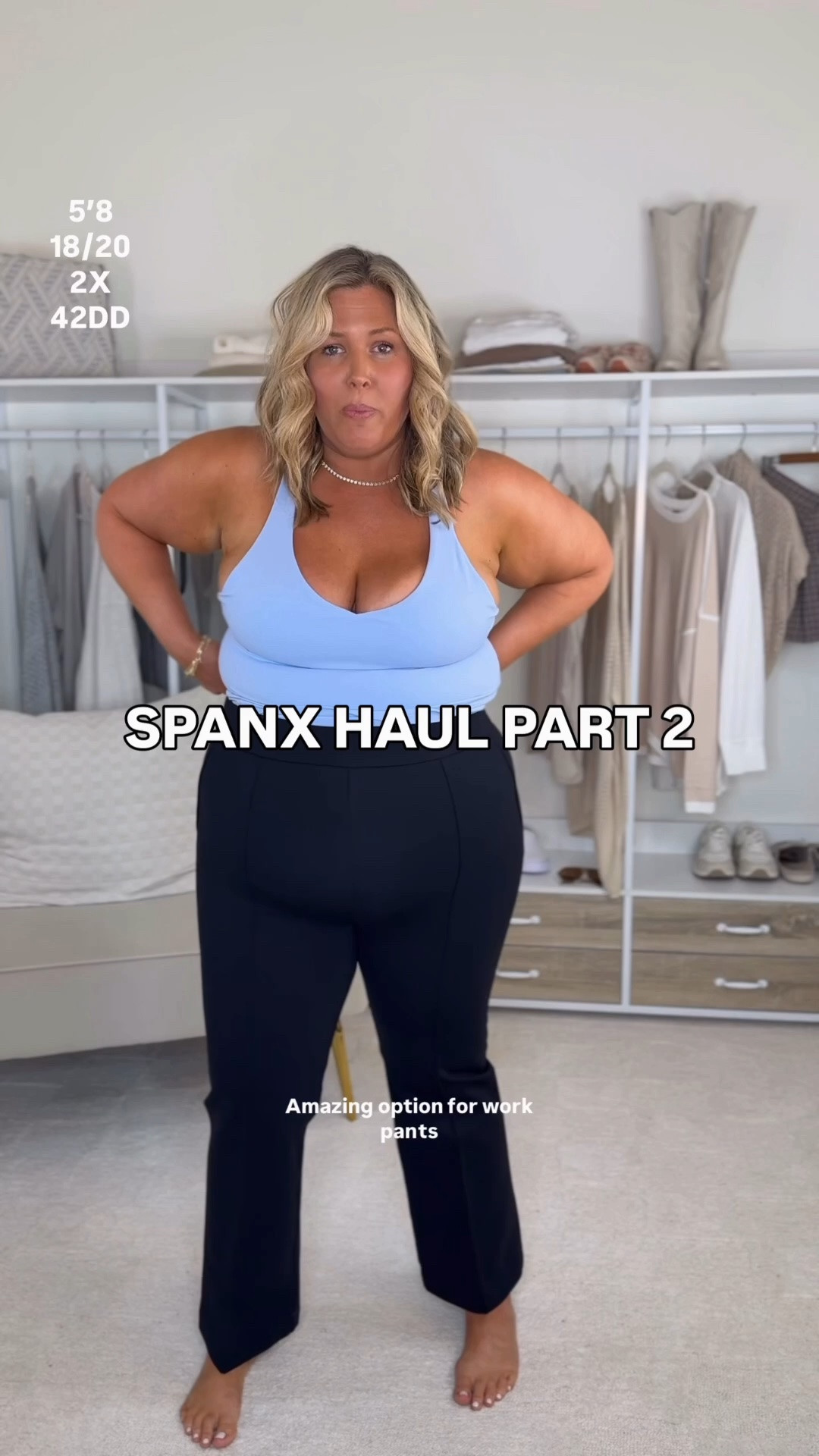 Spanx haul. Wearing a 3X in the blue swimsuit, a 2x in the black one piece, a 3X in the white half zip, the first black pants are a 2x petite, second black pants are a 2X regular and third black leggings are a 2x regular. Plus size, outfit inspo, apron belly, casual outfit, summer fashion, mom life

#LTKSeasonal #LTKPlusSize #LTKMidsize