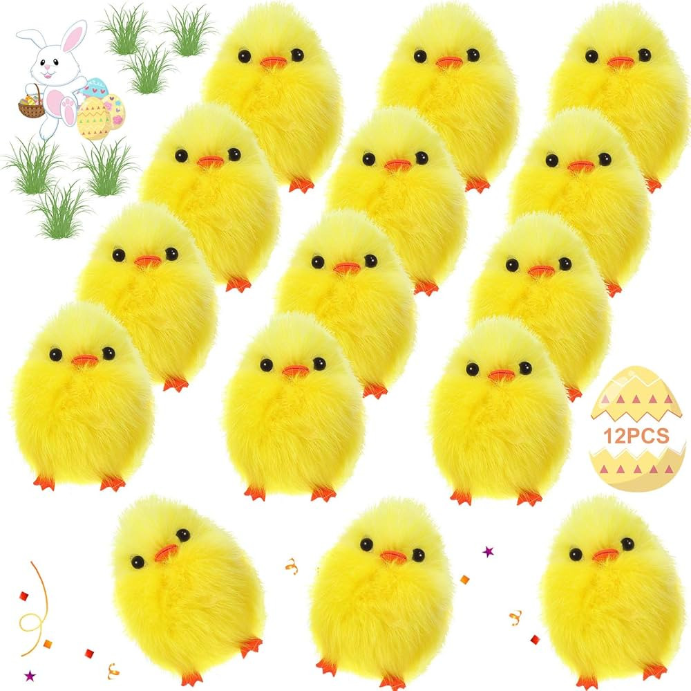 12 Pieces Easter Fur Chicks Fluffy Chenille Chicks Soft Plush Toys Easter Chicks 2.5 Inches Kids ... | Amazon (US)
