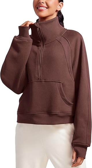 CRZ YOGA Women's Fleece Lined Half Zip Sweatshirt Soft Pullover Funnel Neck Long Sleeve Pockets J... | Amazon (UK)