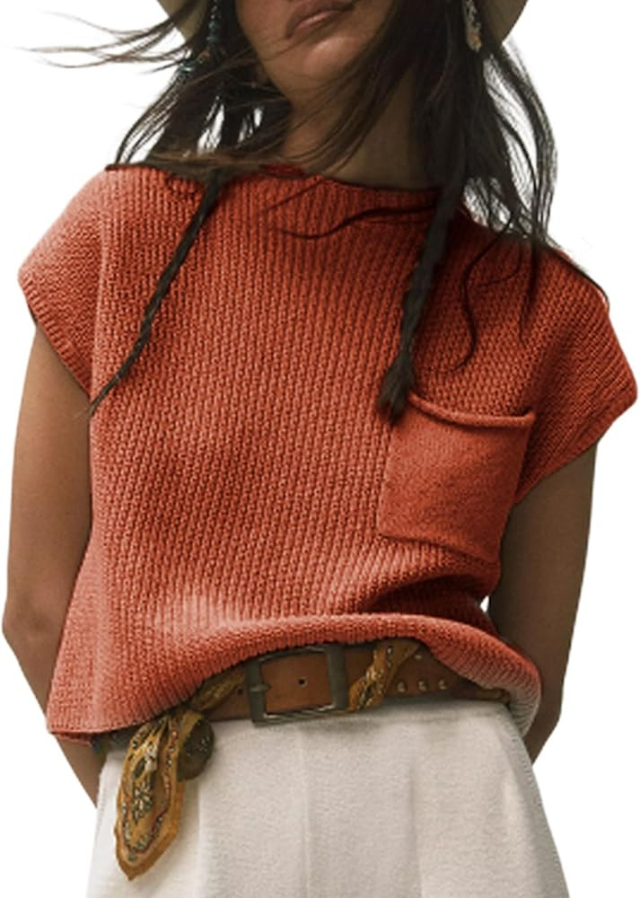 Fiona Jolin Women's Sleeveless Knit Sweater Vest Vintage Cap Sleeve Casual Mock Neck Tank Top wit... | Amazon (US)