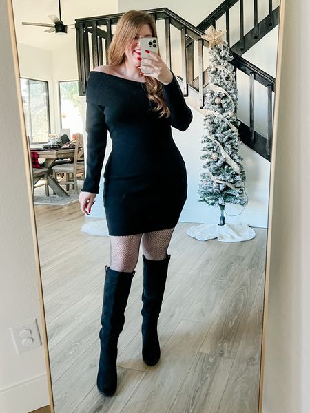 NYE outfit from amazon. Black sweater dress size large paired with rhinestone tights and knee high boots. New Year’s Eve outfit. Amazon outfit. 

#LTKstyletip #LTKunder50 #LTKHoliday
