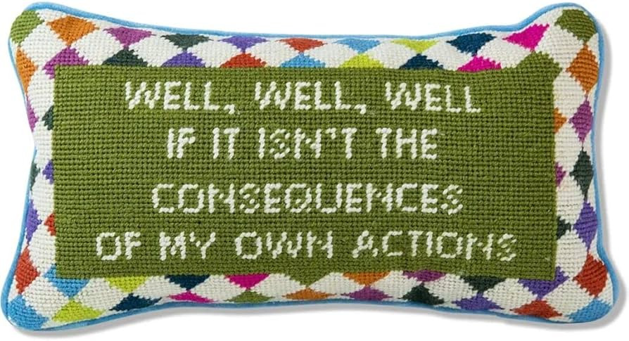 FURBISH Handmade Needlepoint Decorative Throw Pillow - Well Well Well - 8" x 14" - Small Embroide... | Amazon (US)