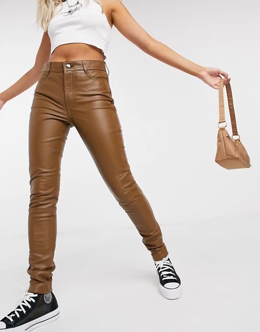 Lab Leather real leather pants in brown | ASOS (Global)