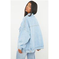 Light Blue Wash Oversized Drop Shoulder Denim Jacket | PrettyLittleThing US